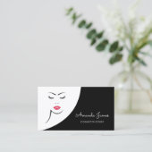 Moderne Zwart Wit Vrouw Rode Lippen Cosmetoloog Visitekaartje (Staand voorkant)