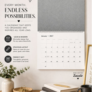 Moderne Zwart-Wit Wandkalender Kalender