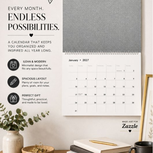 Moderne Zwart-Wit Wandkalender Kalender