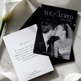 Moderne zwart-wit 'We Eloped'-trouwkaart Aankondiging