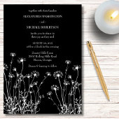 Moderne Zwart & Wit Wildflower bruiloft Kaart
