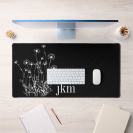 Moderne zwart & wit Wildflower Monogram Bureaumat