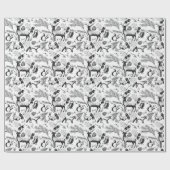 Moderne Zwart & Wit Woodland Dieren Hand-getrokken Cadeaupapier (Vlak)