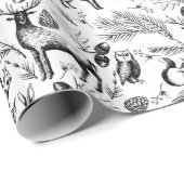 Moderne Zwart & Wit Woodland Dieren Hand-getrokken Cadeaupapier (Rol Hoek)