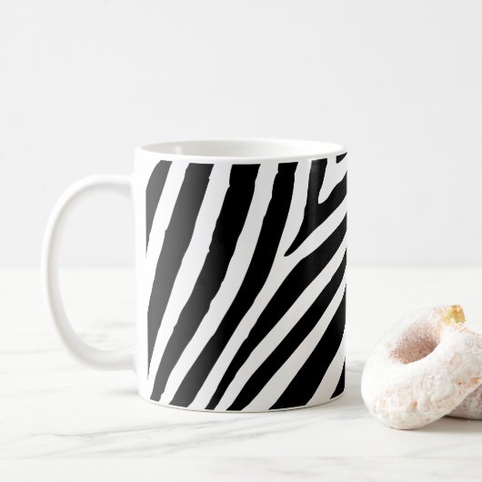 Moderne zwart-wit zebra streep koffiemok (Met donut)