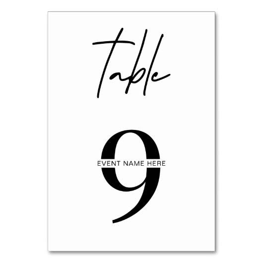 Moderne Zwart & Wit Zitkaart Tafelnummers (Voorkant)