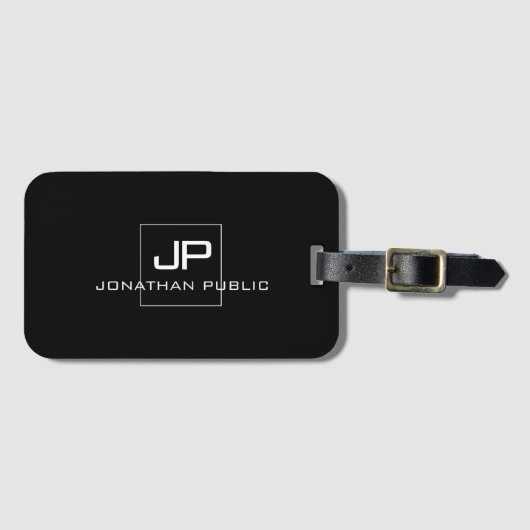 Moderne zwart-witachtige Sjabloon Bagagelabel (Voorkant (horizontaal))