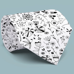 Moderne zwart-witbloem stropdas