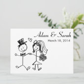 Moderne zwart-witbride en bruidegom uitnodigt kaart (Staand voorkant)