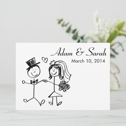 Moderne zwart-witbride en bruidegom uitnodigt kaart (Staand voorkant)