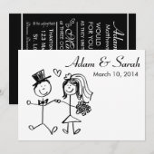 Moderne zwart-witbride en bruidegom uitnodigt kaart (Voorkant / Achterkant)