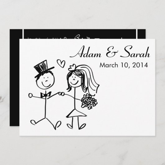 Moderne zwart-witbride en bruidegom uitnodigt kaart (Voorkant / Achterkant)