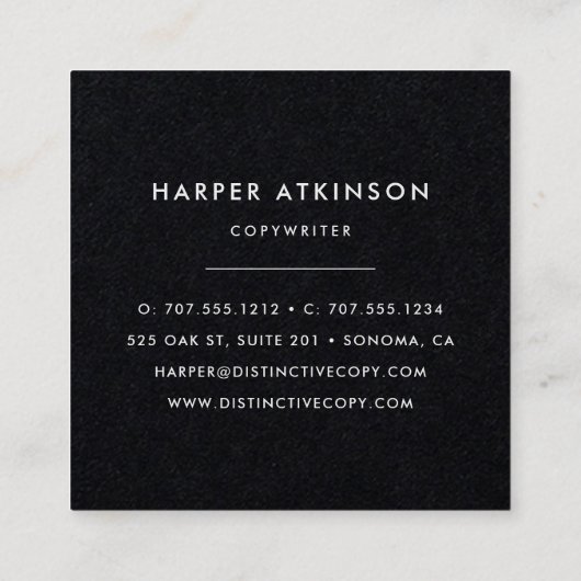 Moderne zwart-witranden vierkante visitekaartje (Achterkant)