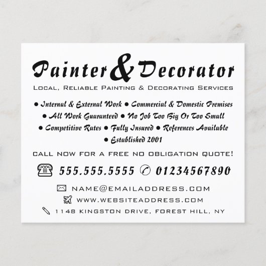 Moderne zwart-witschilder en decorator flyer (Voorkant)