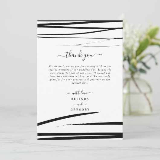 Moderne Zwart Witte Abstracte QR Code Trouw Bedankkaart (Staand voorkant)