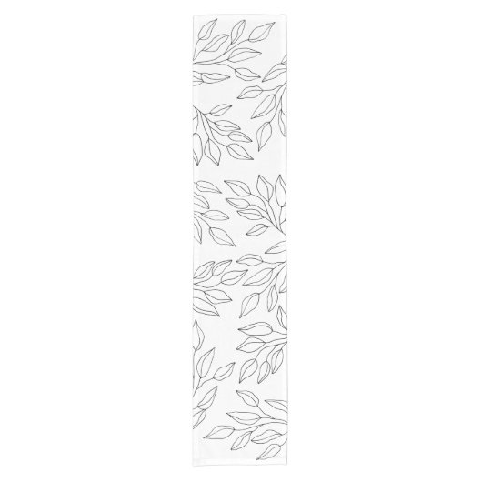 Moderne zwart-witte bladeren korte tafelloper (Voorkant)