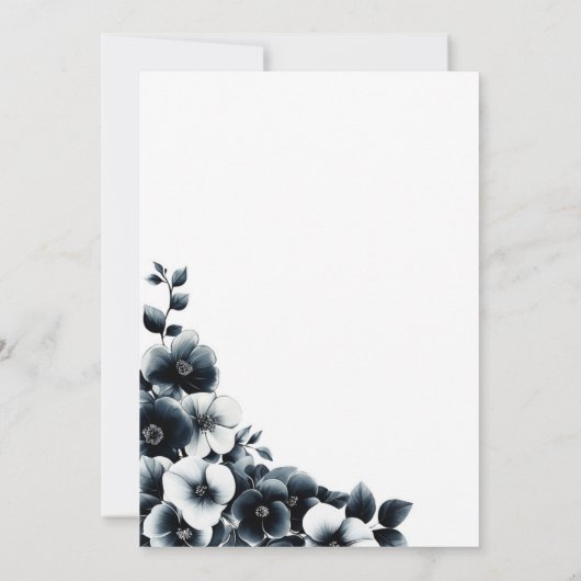 Moderne zwart-witte bloem Save the Date Kaart (Achterkant)