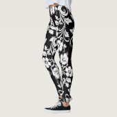 Moderne zwart-witte bloemen filigraan kunstwerk leggings (Links)