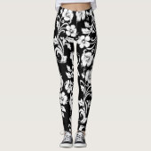 Moderne zwart-witte bloemen filigraan kunstwerk leggings (Voorkant)