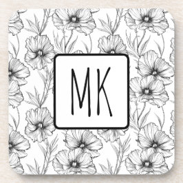 Moderne zwart-witte bloemen monogrammed bier onderzetter