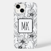 Moderne zwart-witte bloemen monogrammed Case-Mate iPhone case (Achterkant)