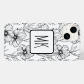 Moderne zwart-witte bloemen monogrammed Case-Mate iPhone case (Achterkant (horizontaal))