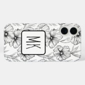 Moderne zwart-witte bloemen monogrammed Case-Mate iPhone case (Achterkant (horizontaal))