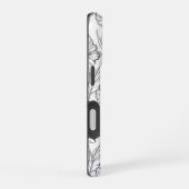 Moderne zwart-witte bloemen monogrammed iPhone 16 hoesje (Rechterkant)