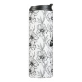 Moderne zwart-witte bloemen monogrammed thermosbeker (Gedraaid links)