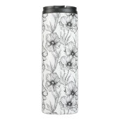 Moderne zwart-witte bloemen monogrammed thermosbeker (Achterkant)