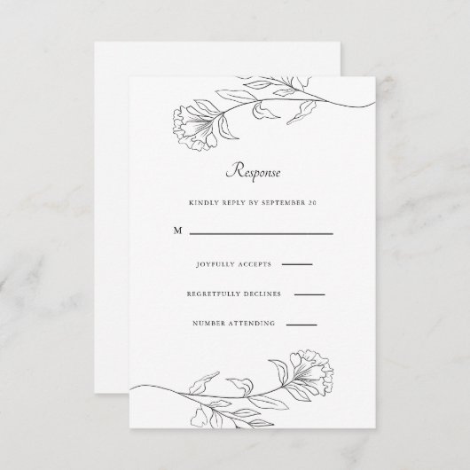 Moderne zwart-witte bloemen RSVP (Voorkant / Achterkant)