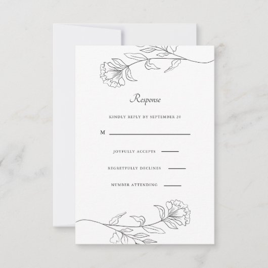 Moderne zwart-witte bloemen RSVP Kaartje (Voorkant)