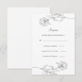 Moderne zwart-witte bloemen RSVP Kaartje (Voorkant / Achterkant)