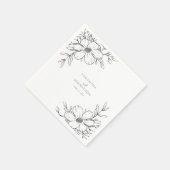 Moderne zwart witte bloemlijn tekening bruiloft servet (Hoek)