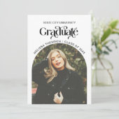 Moderne zwart-witte boog Afstuderen foto Aankondiging (Staand voorkant)