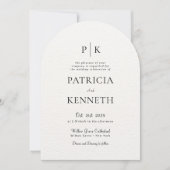 Moderne zwart-witte boog bruiloft foto monogram kaart (Voorkant)