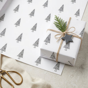 Moderne zwart-witte boom minimalistische kerst cadeaupapier