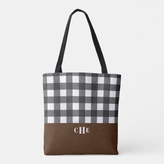 Moderne zwart-witte buffel gespeeld met monogram tote bag (Achterkant)