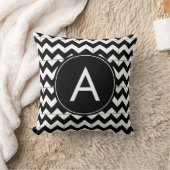 Moderne Zwart Witte Chevron Monogram Kussen (Deken)