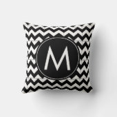 Moderne Zwart Witte Chevron Monogram Kussen (Achterkant)
