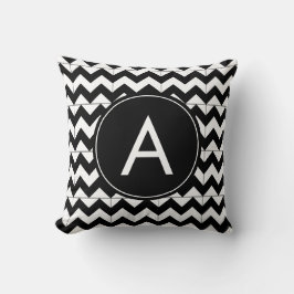 Moderne Zwart Witte Chevron Monogram Kussen