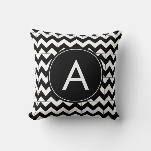 Moderne Zwart Witte Chevron Monogram Kussen (Voorkant)