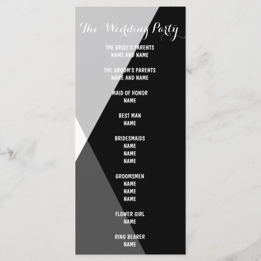 Moderne zwart witte driehoeken Trouwprogramma Programmakaart (Achterkant)