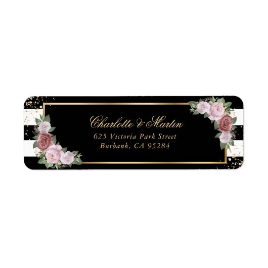 Moderne Zwart Witte Gouden Confetti Blush Roze Roo Etiket (Voorkant)