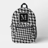 Moderne zwart-witte houndstooth monogram bedrukte rugzak (Voorkant)