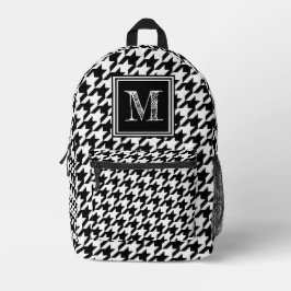 Moderne zwart-witte houndstooth monogram bedrukte rugzak