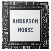 Moderne Zwart & Witte Huis Naam Plaque Bord Tegeltje (Voorkant)