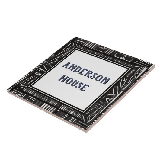 Moderne Zwart & Witte Huis Naam Plaque Bord Tegeltje (Zijkant)