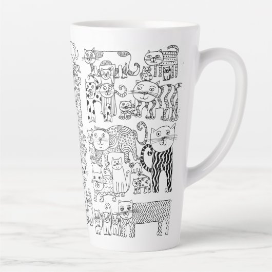 Moderne zwart-witte katten en kittens decoratief latte mok (Rechts)