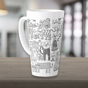 Moderne zwart-witte katten en kittens decoratief latte mok